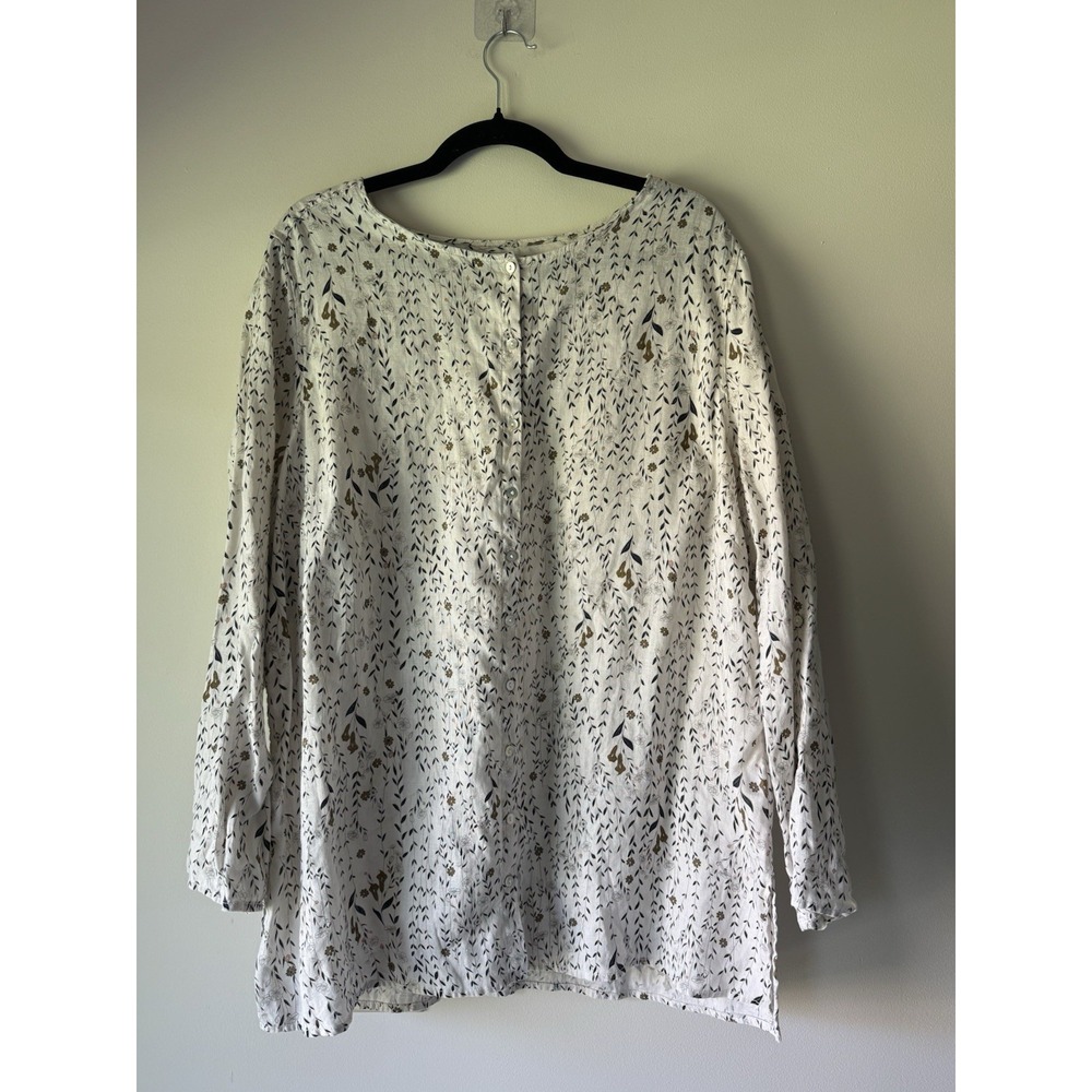 Rachel Zoe 100% Linen Boho Pretty Floral Print Cottage Core Size 2X Blouse